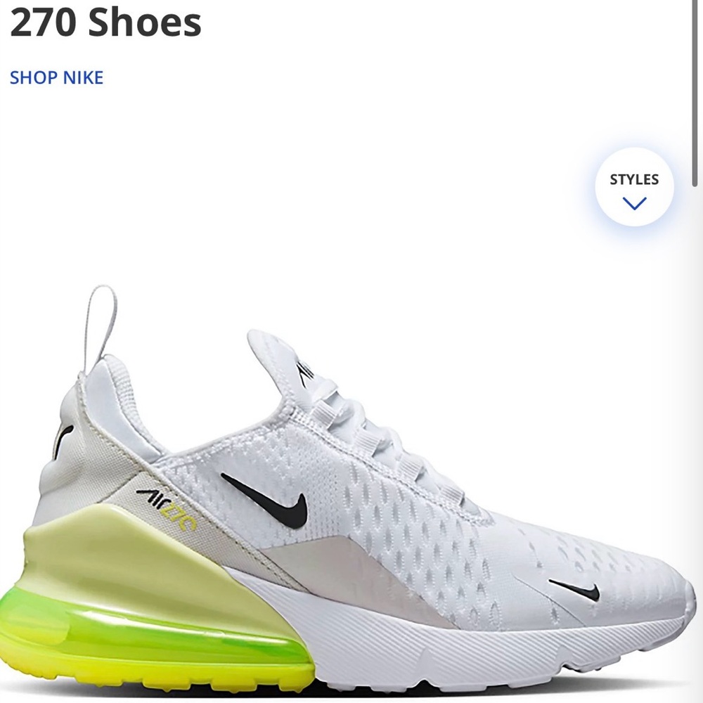 Nike Air Max 270 White with Neon Yellow-Green Heel